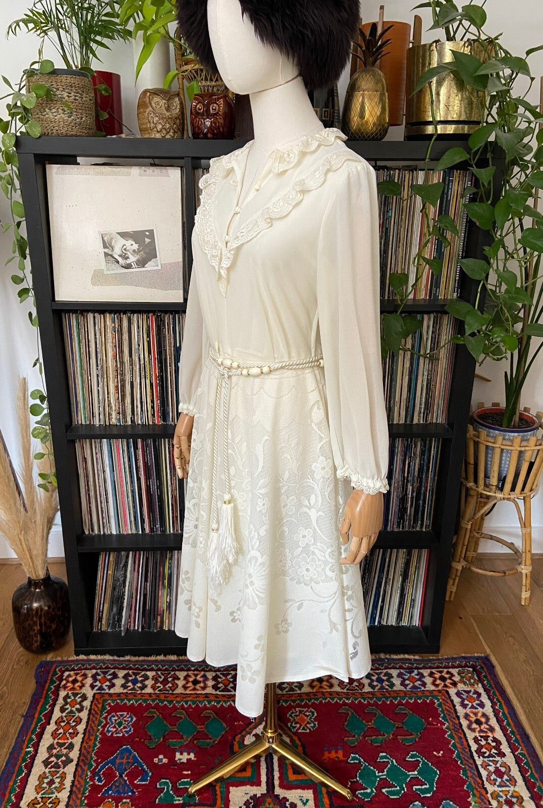 Vintage 1970s Cream Belted Prairie Dress
