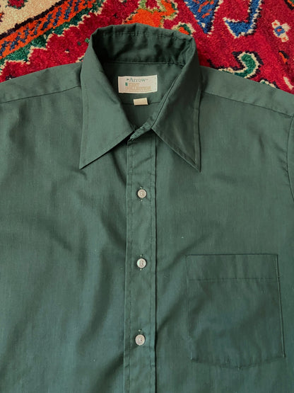 Vintage 1970s Forest Green Dagger Collar Shirt