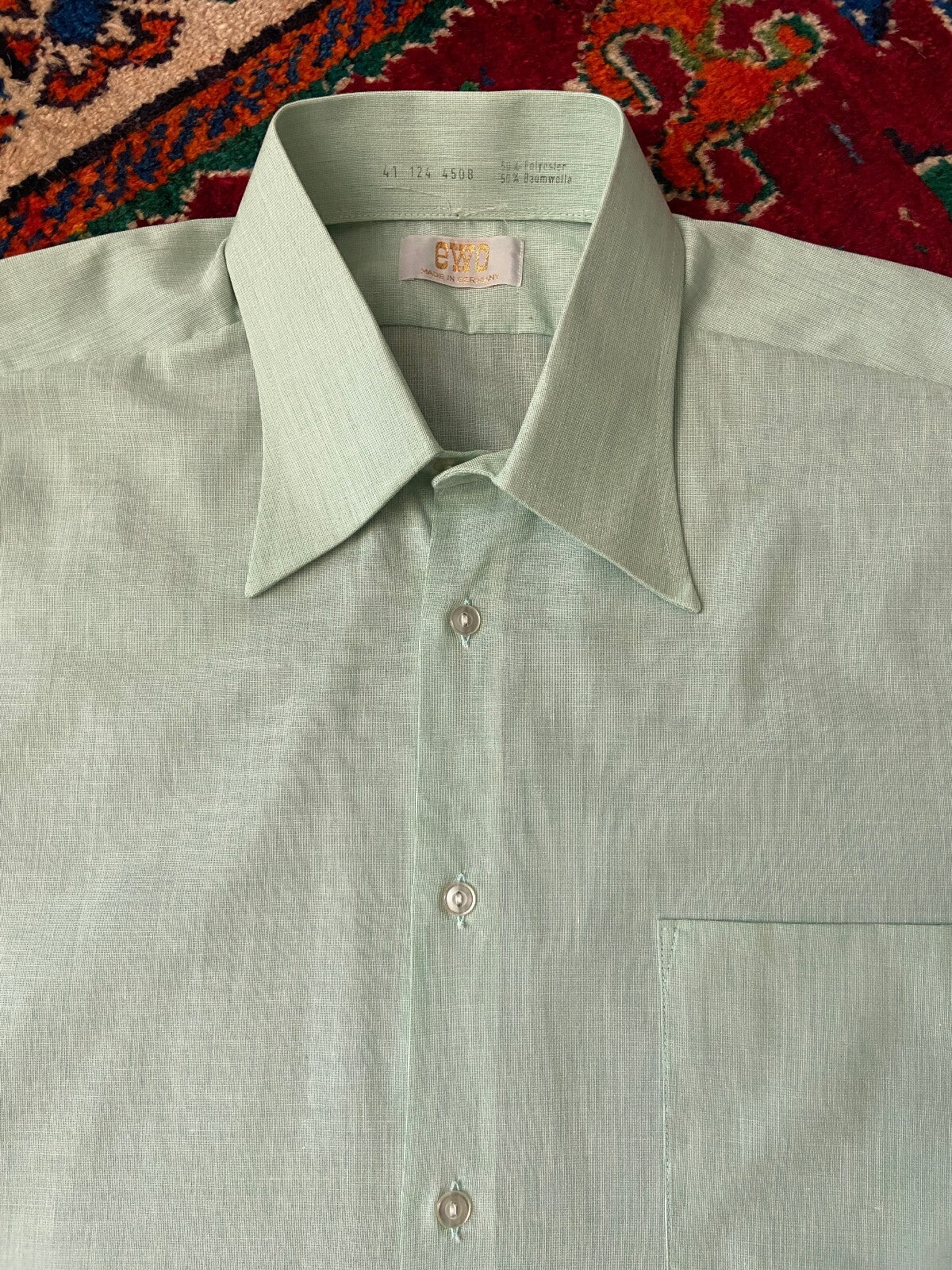 Vintage 1970s Mint Green Dagger Collar Shirt