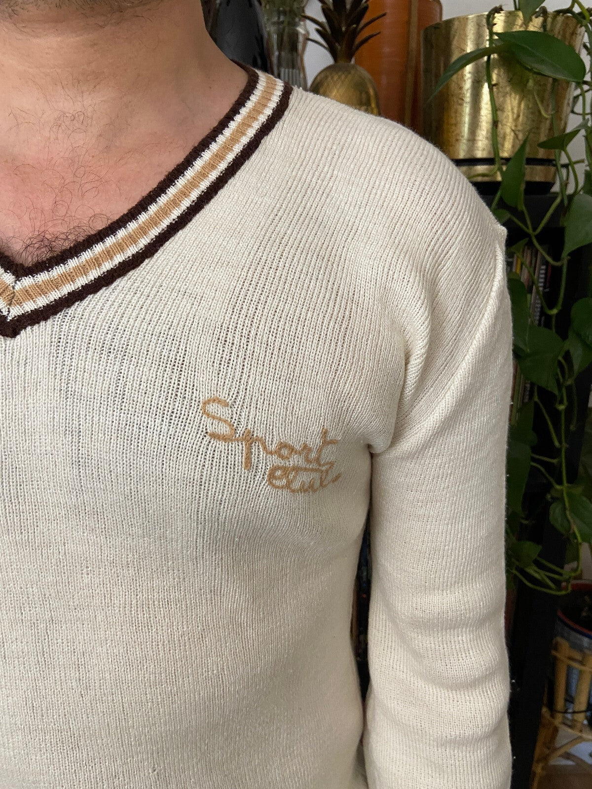 Vintage 1970s Italian V-Neck Sports Jumper