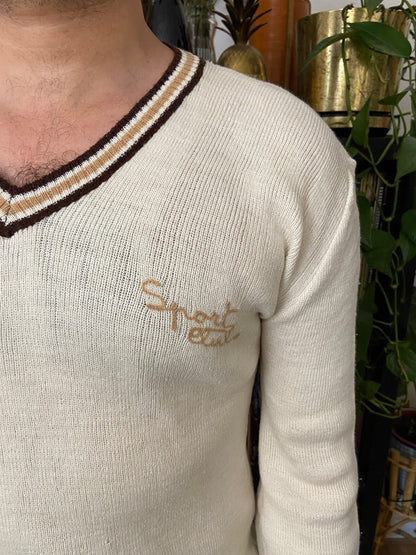 Vintage 1970s Italian V-Neck Sports Jumper