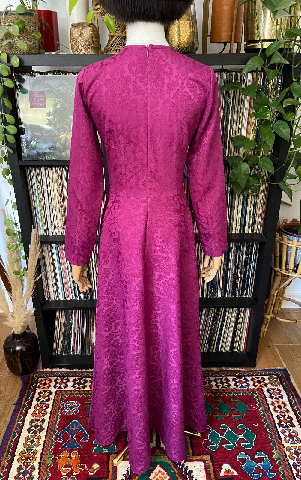 Vintage Magenta Jacquard Maxi Dress
