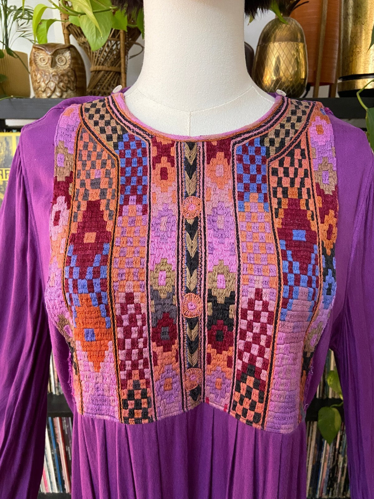 Vintage 1970s Purple Afghan Maxi Dress