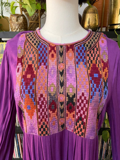 Vintage 1970s Purple Afghan Maxi Dress
