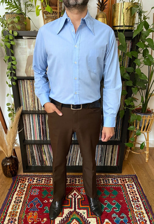 Vintage 1970s Blue Dagger Collar Shirt