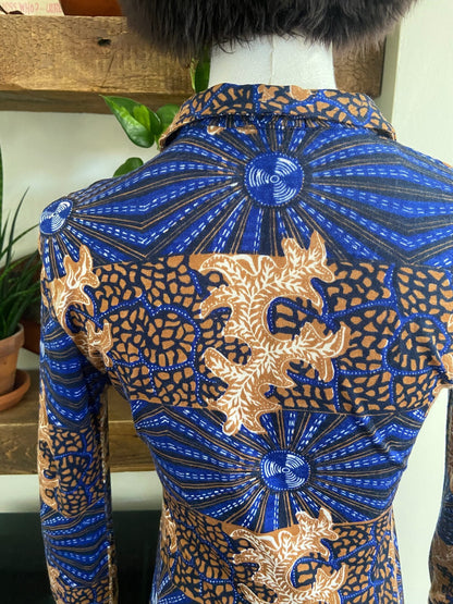 Vintage 1970s Blue & Brown Dagger Collar Shirt