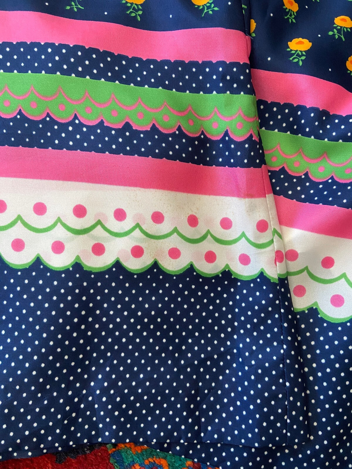 Vintage 1970s Navy Folk Maxi Dress