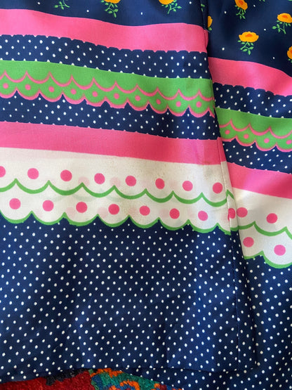 Vintage 1970s Navy Folk Maxi Dress