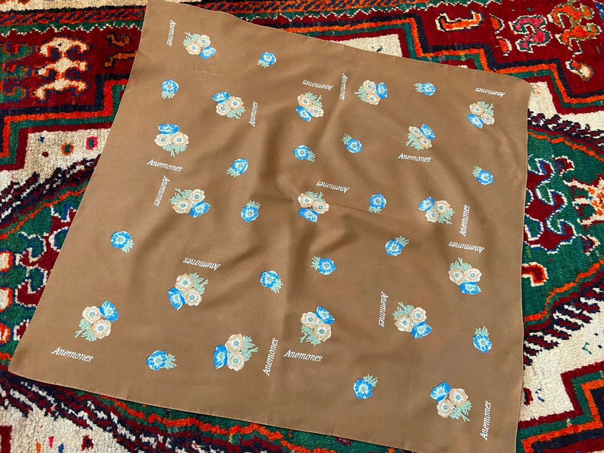 Vintage 1970s Brown Anemones St Michael Scarf