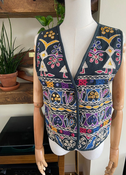 Vintage Indian Embroidered Hippie Waistcoat