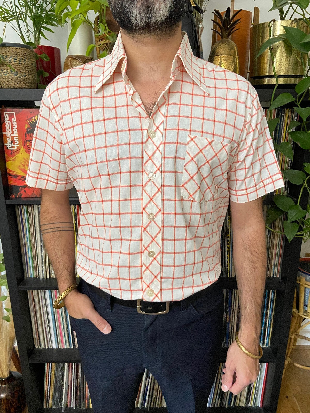 Vintage 1970s Red & White Square Check Deadstock Shirt