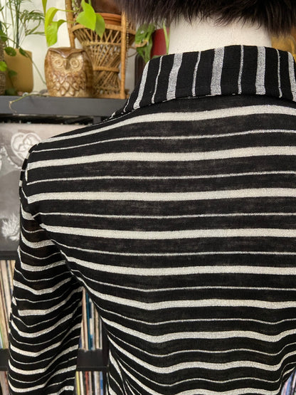 Vintage 1970s Black & Silver Knit Dagger Collar Shirt