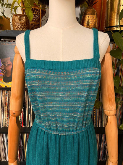 Vintage 1970s Green Knitted Strappy Dress