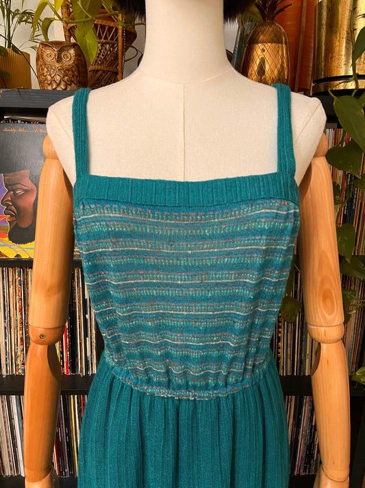 Vintage 1970s Green Knitted Strappy Dress