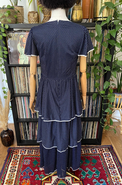 Vintage 1970s Navy Polka Dot Layered Dress