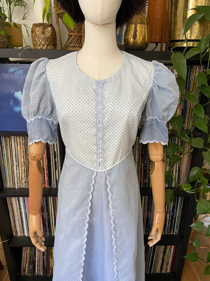 Vintage 1970s Pale Blue Prairie Maxi Dress