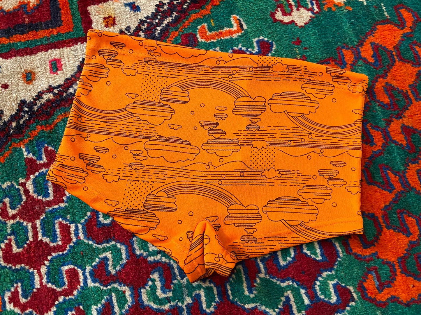 Vintage 1970s Orange Cloud Print Swim Shorts