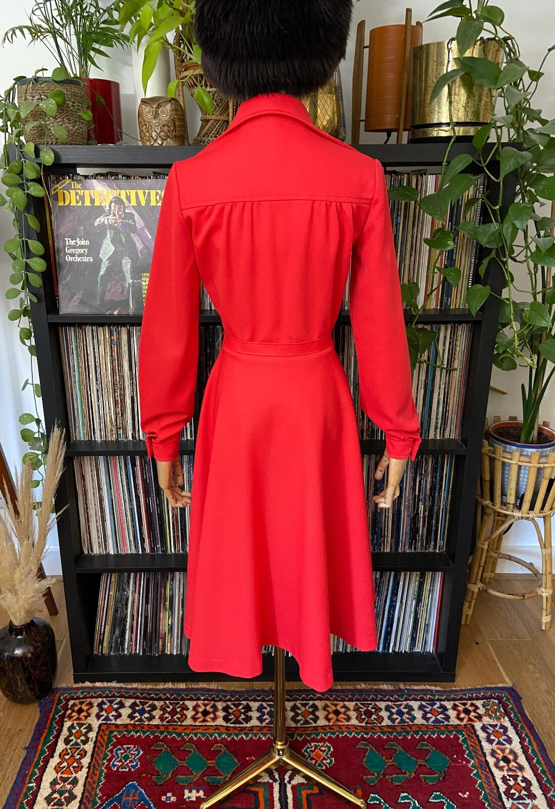 Vintage 1970s Red Utility Shirt Dress