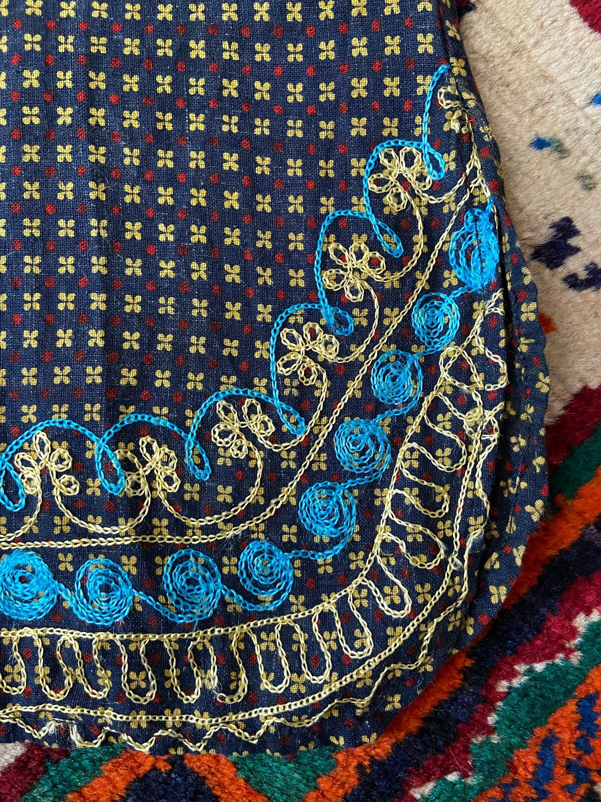 Vintage 1970s Navy Embroidered Tunic Top