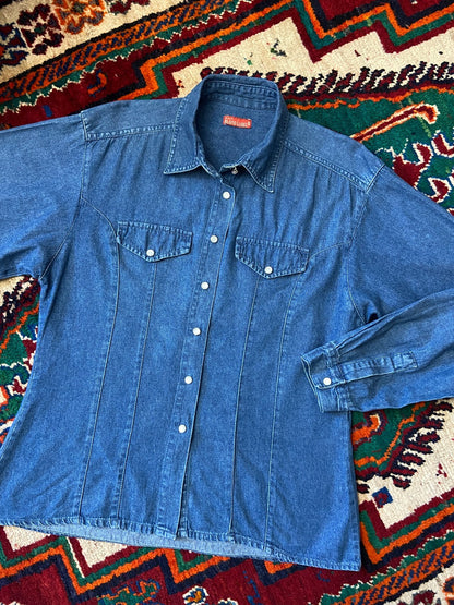 Vintage 90s Blue Denim Western Shirt