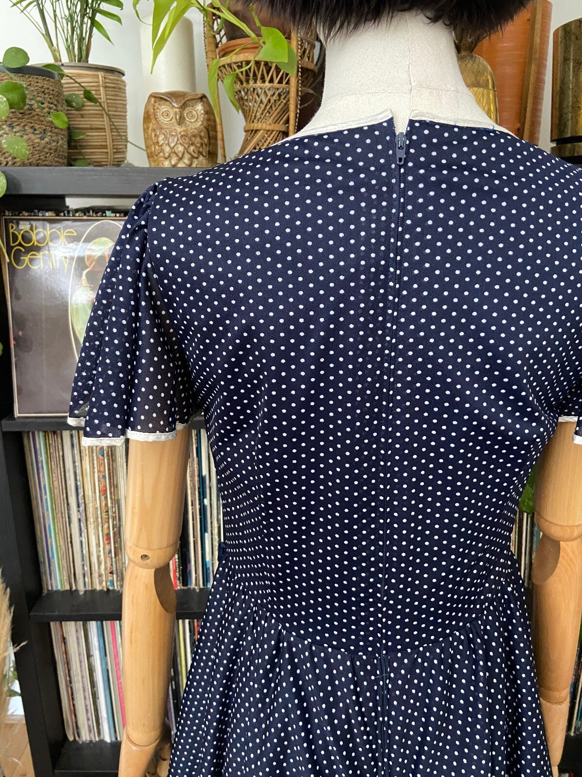 Vintage 1970s Navy Polka Dot Layered Dress