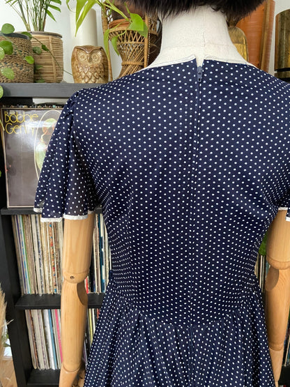Vintage 1970s Navy Polka Dot Layered Dress