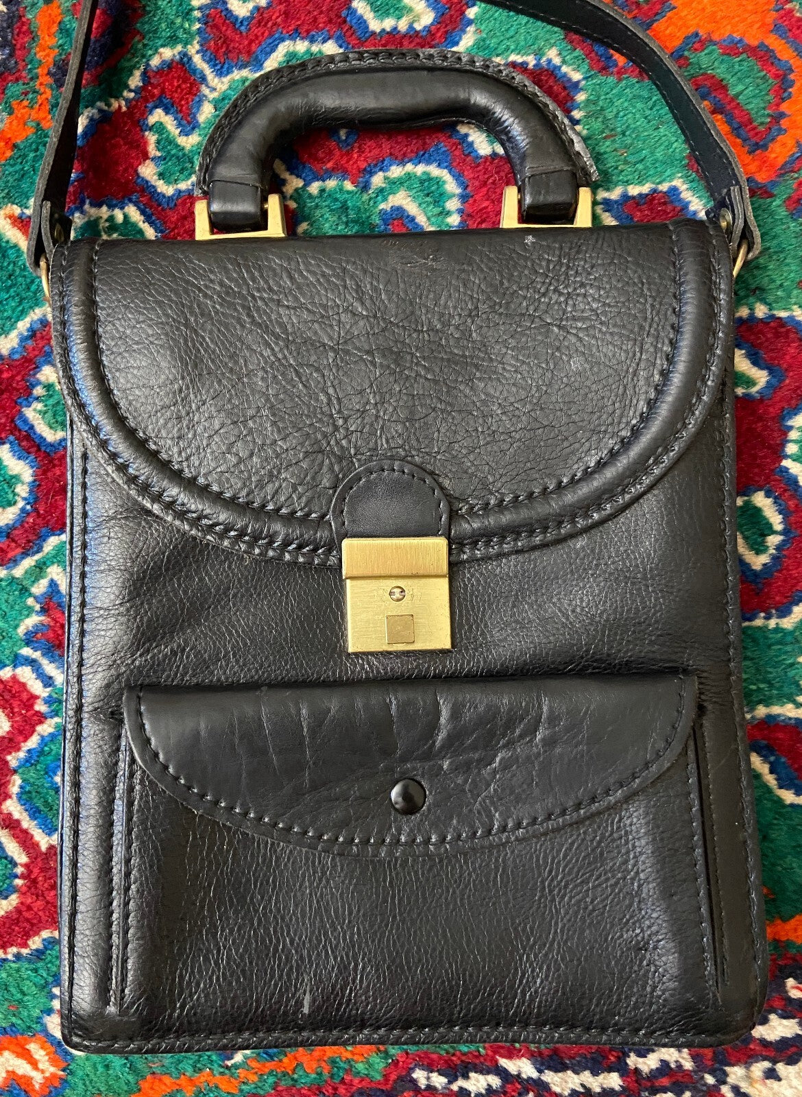 Vintage 1970s Black Leather Satchel Bag