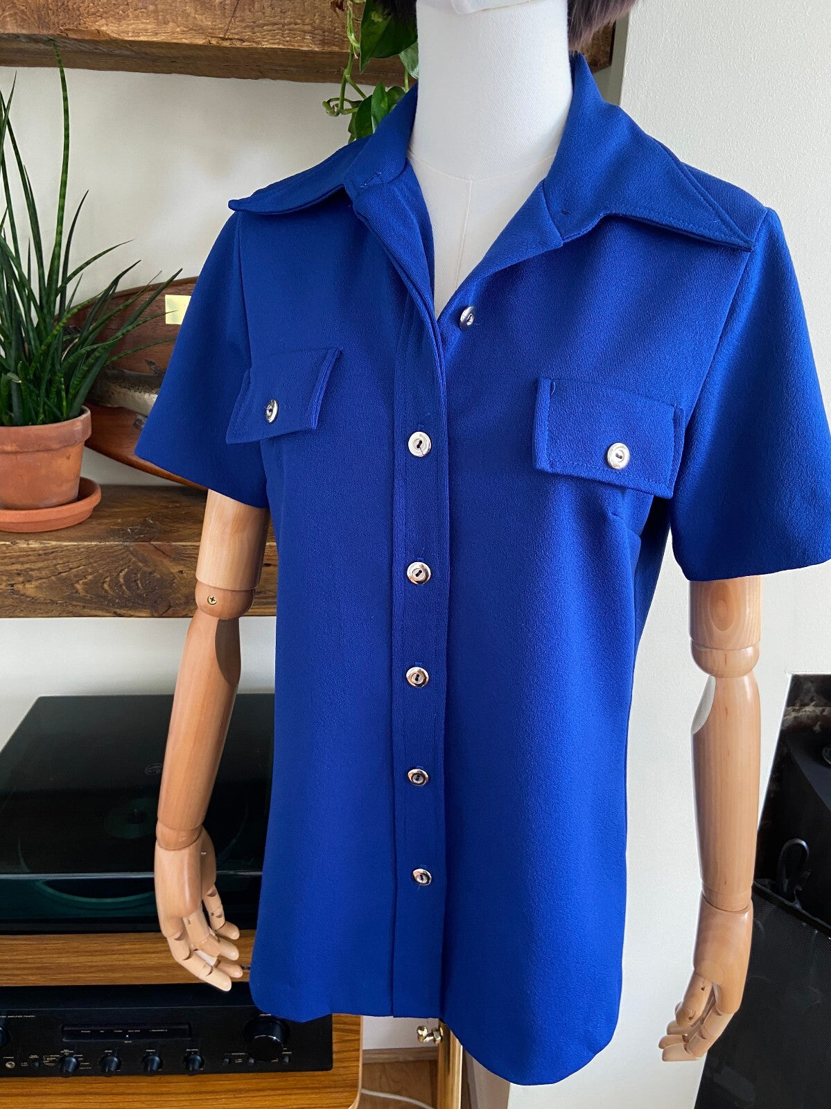 Vintage 1970s Navy Dagger Collar Shirt