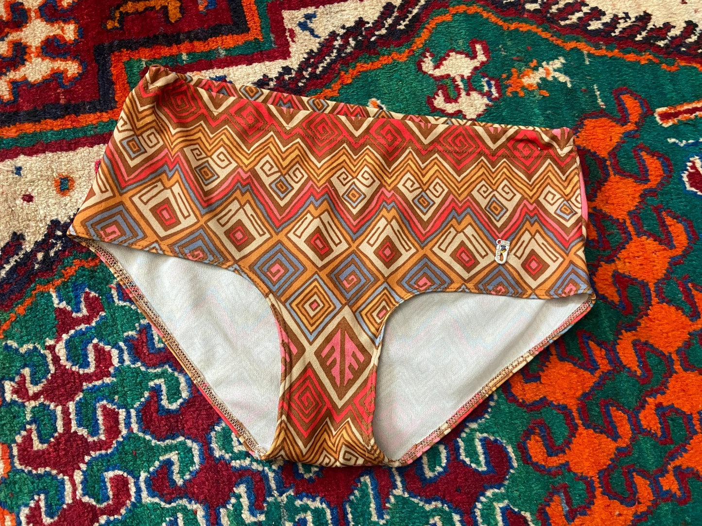 Vintage 1970s Mustard Retro Print Swim Shorts