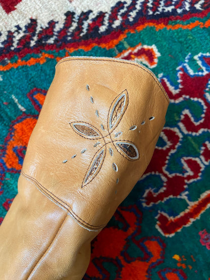 Vintage 1970s Rare Tan Zodiac Over The Knee Boots UK 3 - 3.5