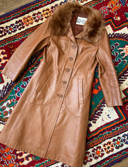 Vintage 1970s Tan Leather Penny Lane Coat