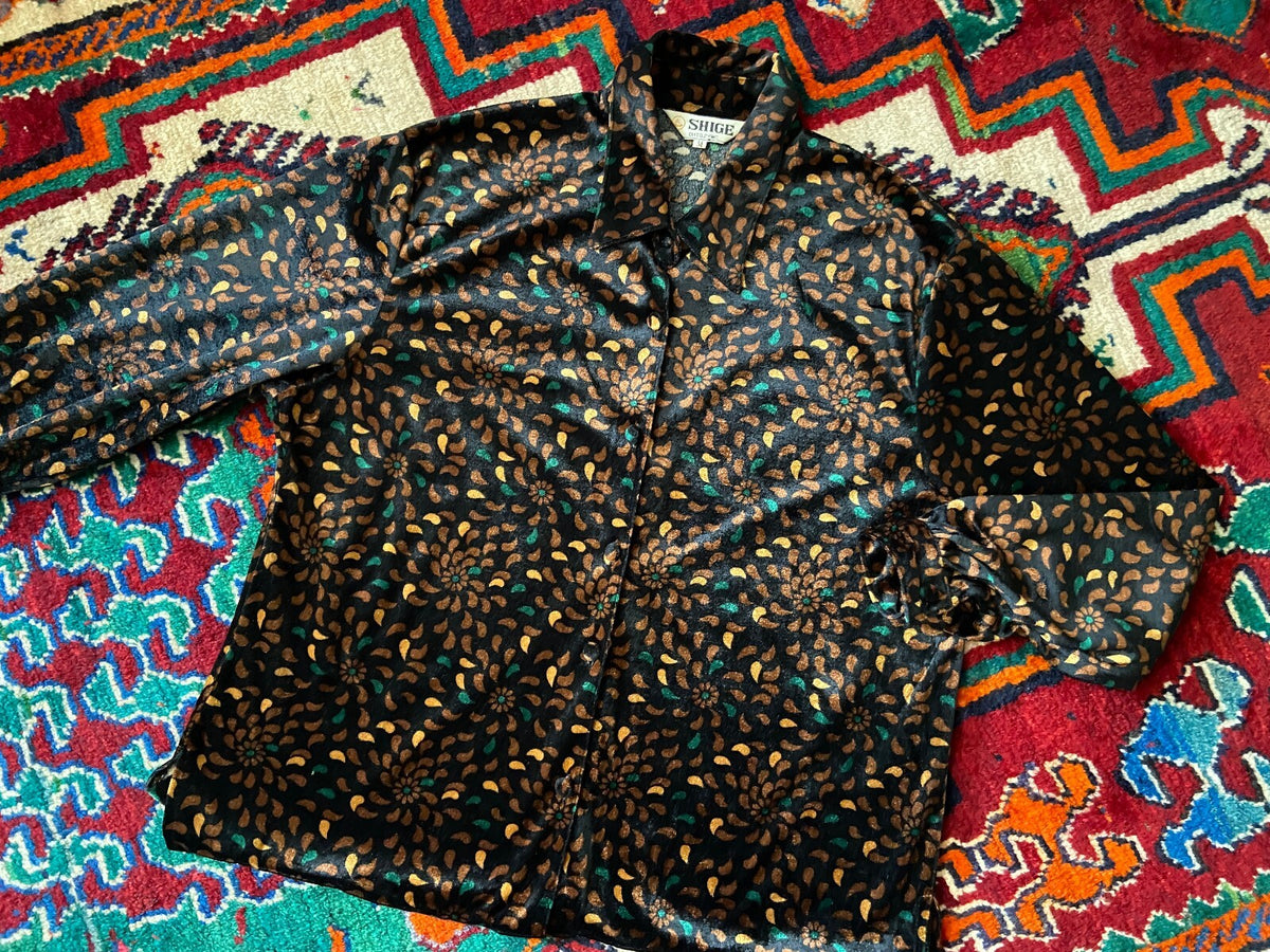 Vintage 1980s Black & Brown Velvet Shirt