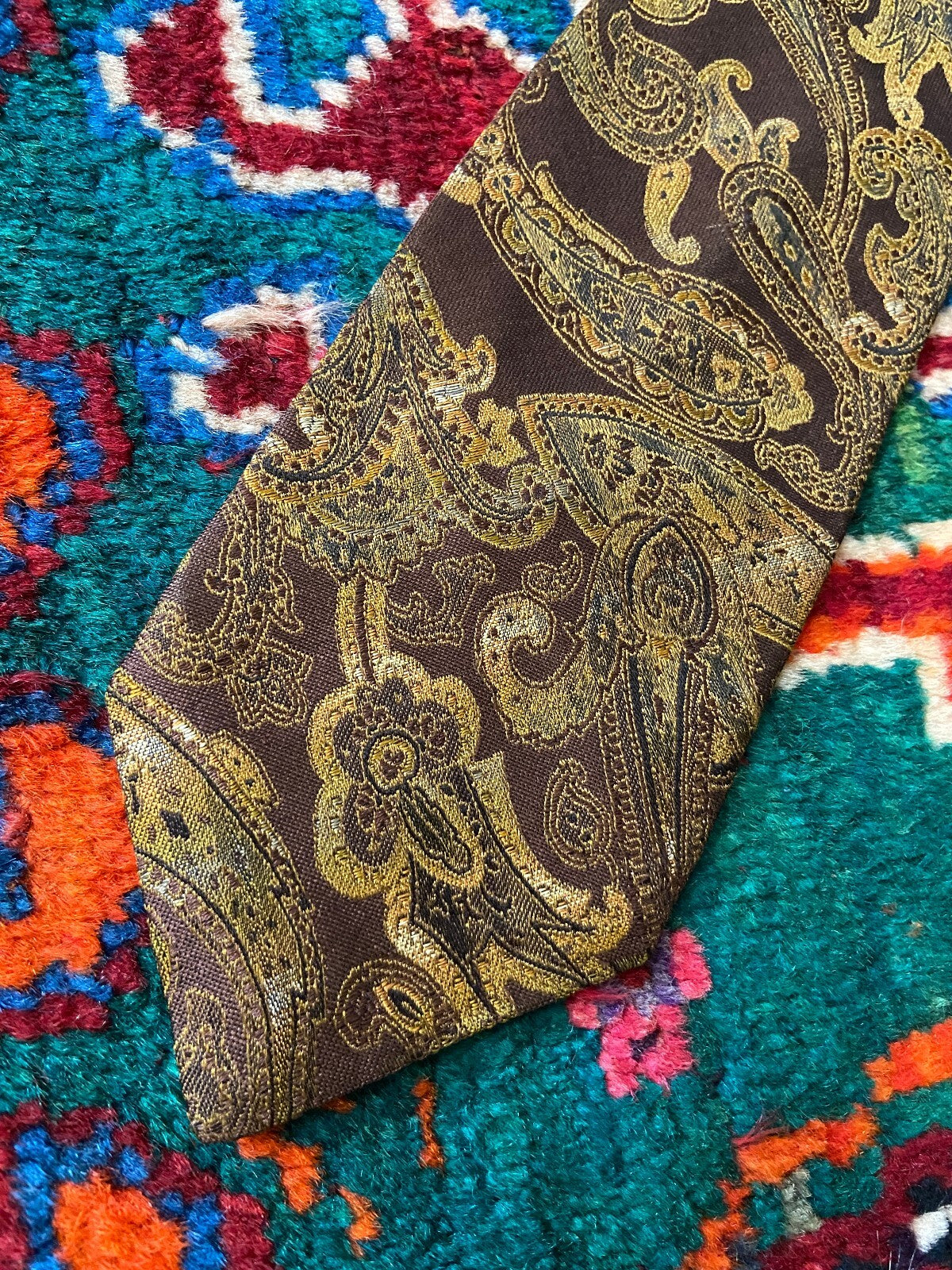Vintage 1980s Japanese Brown Paisley Silk Tie