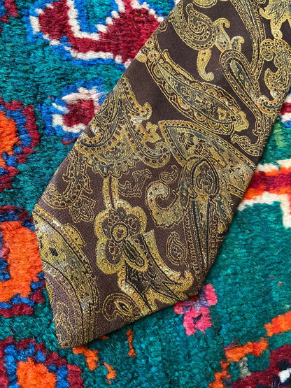 Vintage 1980s Japanese Brown Paisley Silk Tie
