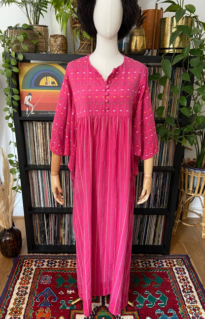 Vintage 1970s Raksha Indian Cotton Pink Maxi Dress