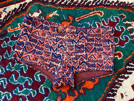 Vintage 1970s Coral & Navy Pattern Swim Shorts