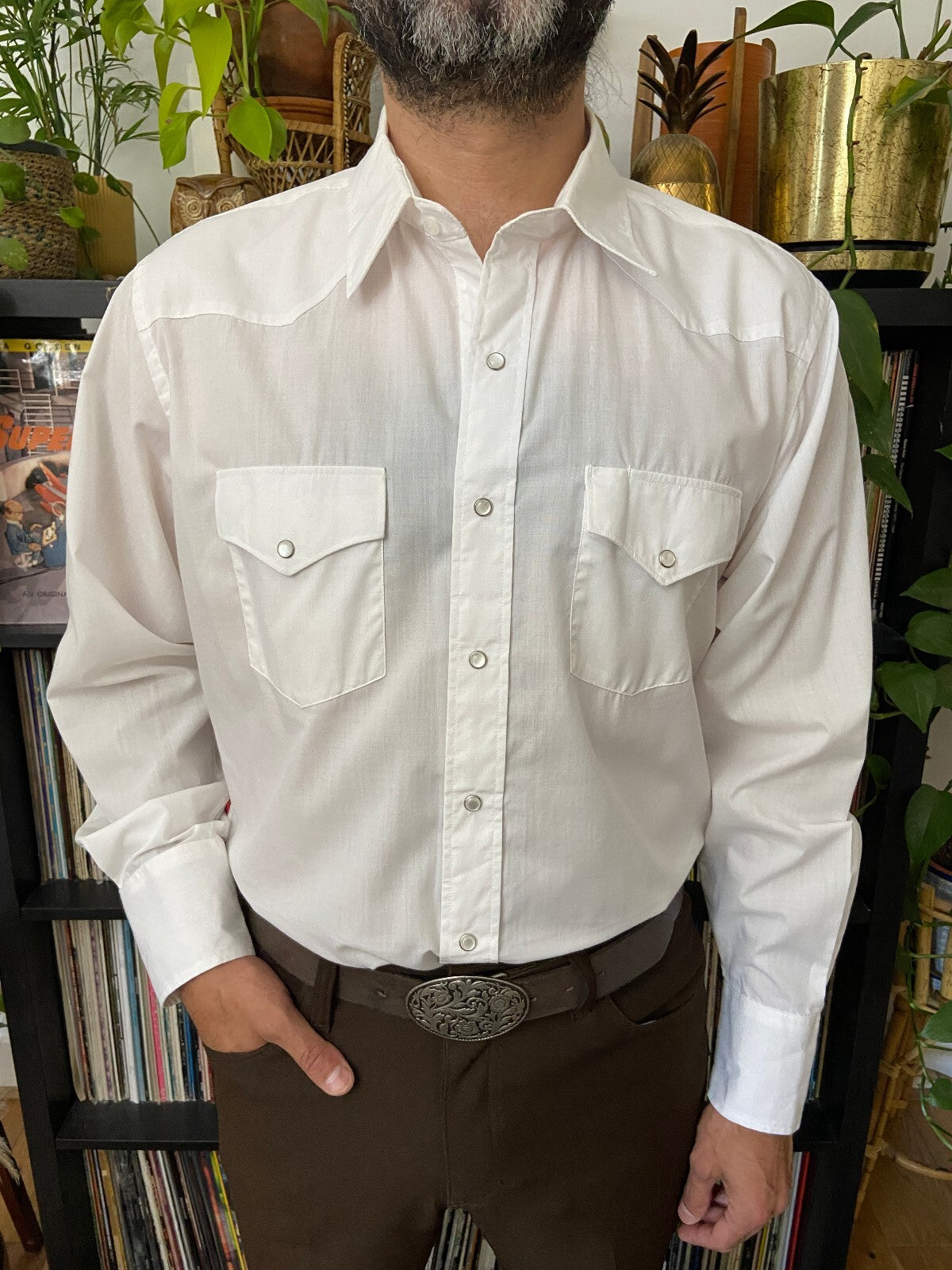 Vintage 1980s Plain White Western Shirt