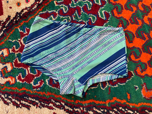 Vintage 1970s Pale Green & Navy Print Swim Shorts