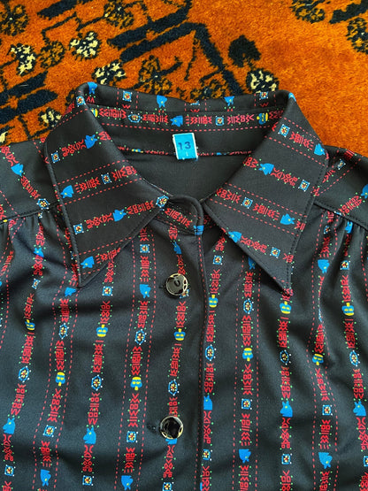 Vintage 1970s Black Print Jersey Shirt