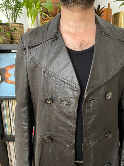 Vintage 1970s Brown Longline Leather Jacket