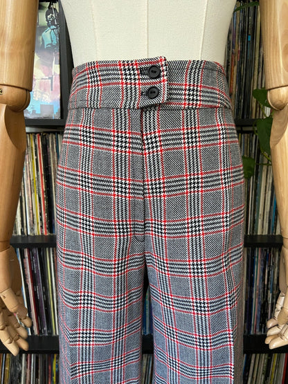 Vintage 1970s Black & Red Check Bellbottom Flares W30