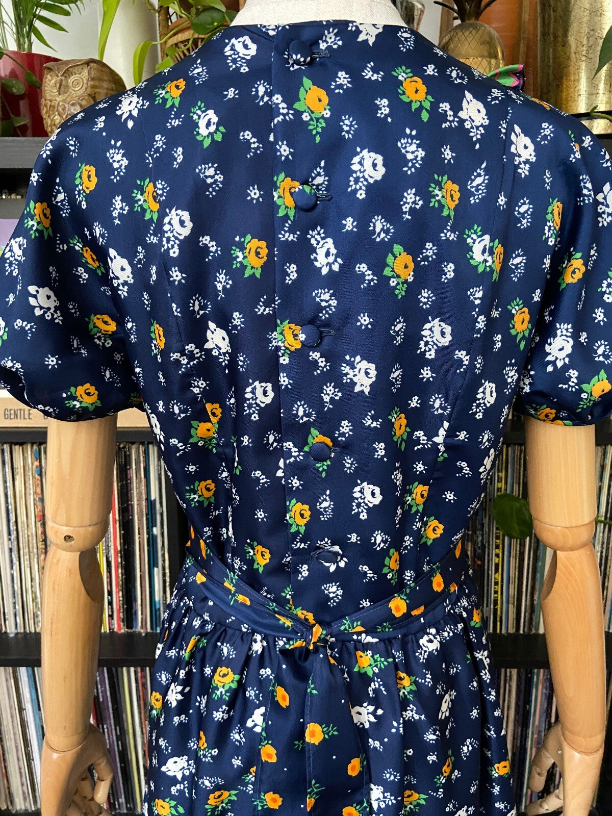Vintage 1970s Navy Folk Maxi Dress