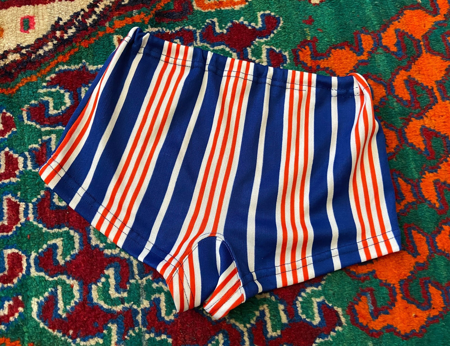 Vintage 1970s Navy Red & White Striped Swim Shorts