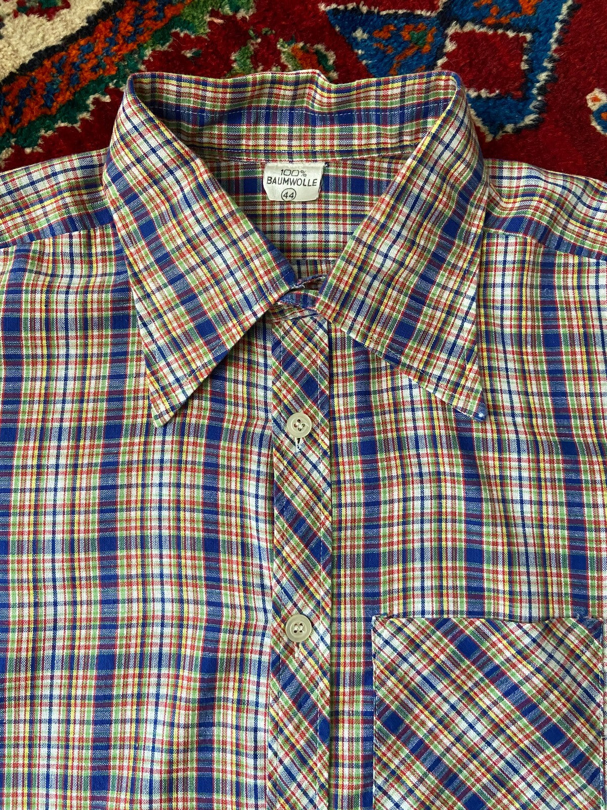 Vintage 1970s Fine Check Dagger Collar Shirt