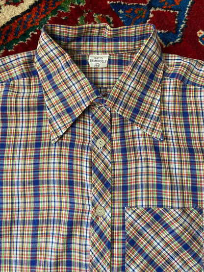 Vintage 1970s Fine Check Dagger Collar Shirt