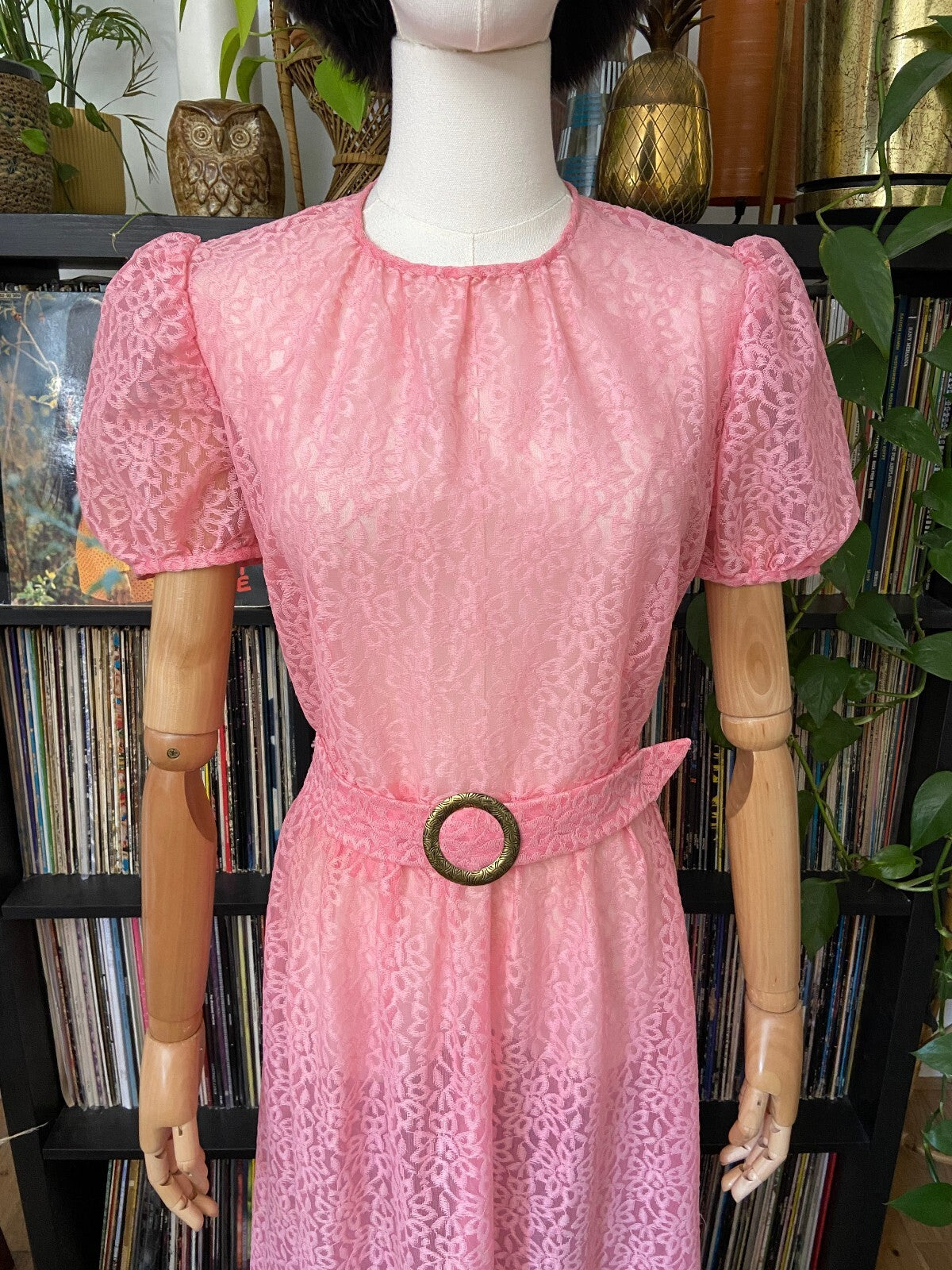 Vintage 1970s Pink Lace Maxi Dress