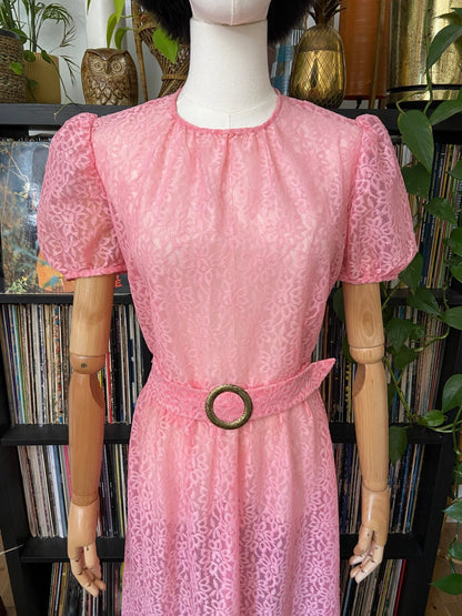 Vintage 1970s Pink Lace Maxi Dress