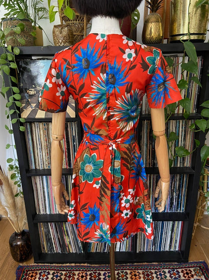 Vintage 1960s Red Floral Mini Dress