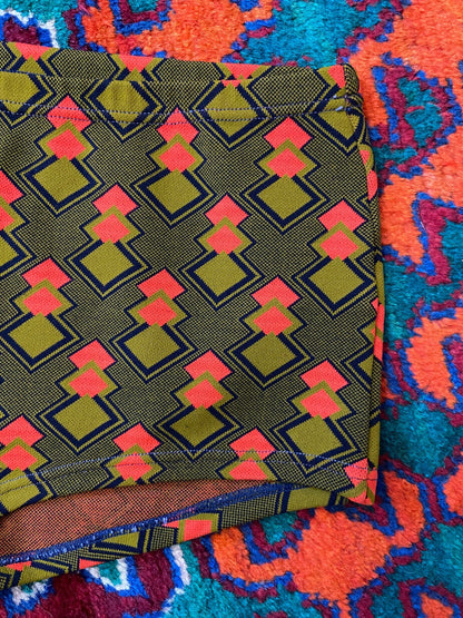 Vintage 1970s Mustard & Red Patterned Swim Shorts