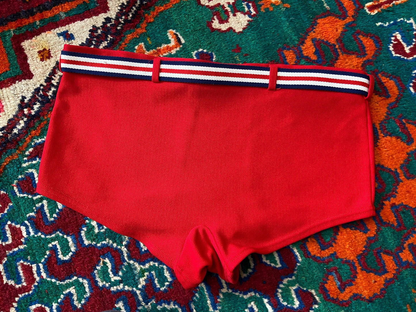 Vintage 1970s Red Belted Swim Shorts